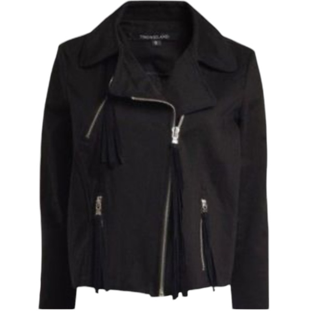 Timo Weiland fringe Biker Jacket Black Cotton Size medium - Picture 3 of 7